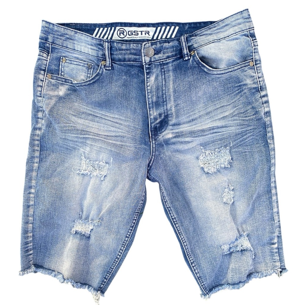 GSTR Men's Slim Fit Distressed Denim Shorts Gray Size 34